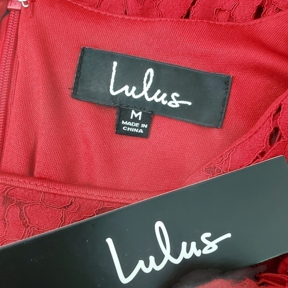 Lulu's Mini Dress Medium Red Flair-est of Them All Lace Flounce Sleeve Zip NWT - Picture 8 of 12